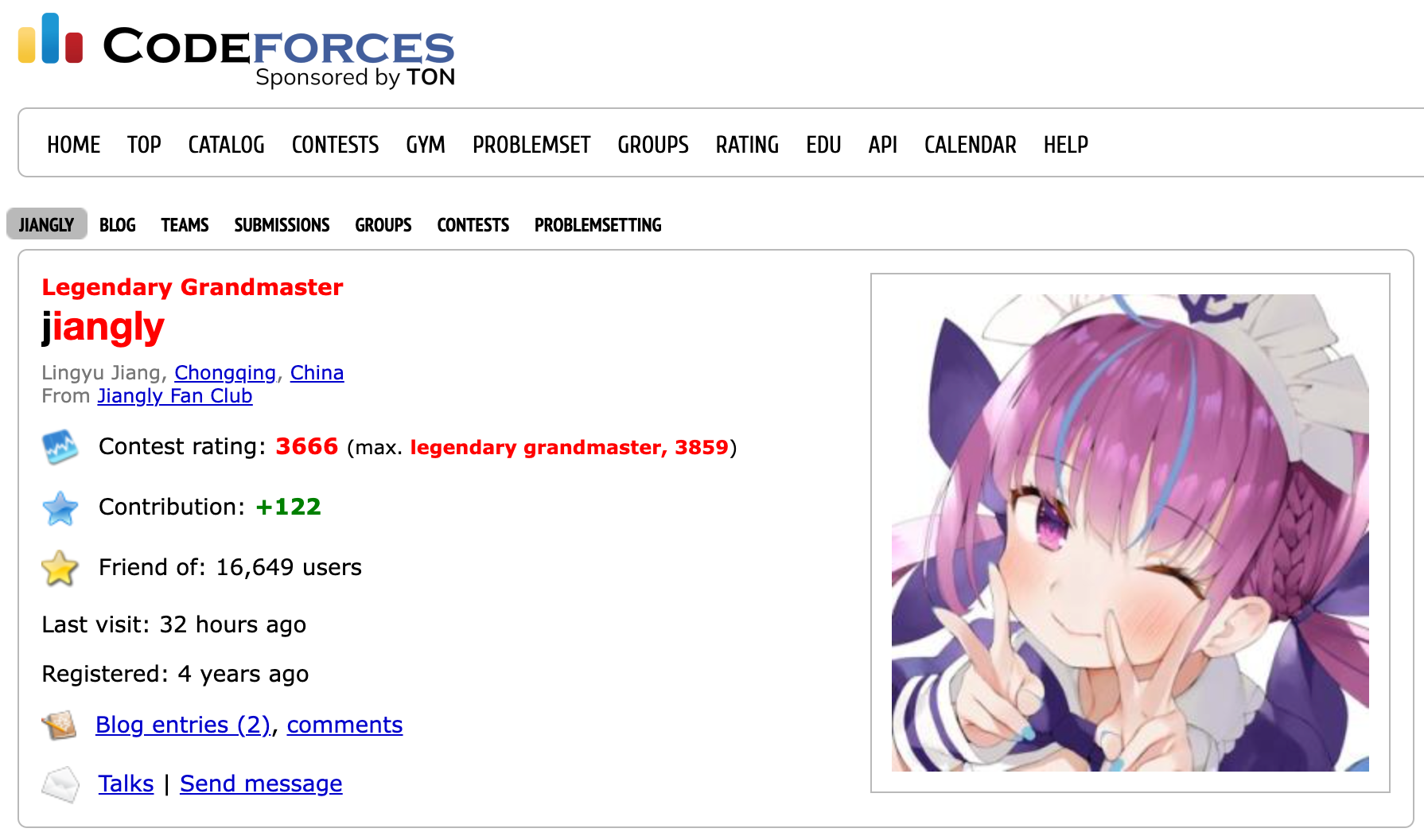 the screenshot of user jiangly